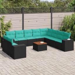 vidaXL 11 részes fekete polyrattan kerti ülőgarnitúra párnákkal