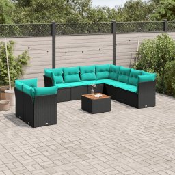 vidaXL 10 részes fekete polyrattan kerti ülőgarnitúra párnával