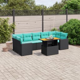 vidaXL 8 részes fekete polyrattan kerti ülőgarnitúra párnával