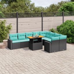 vidaXL 10 részes fekete polyrattan kerti ülőgarnitúra párnával