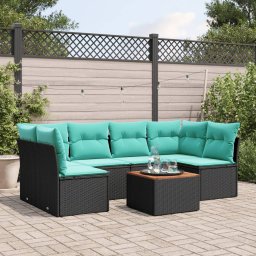 vidaXL 7 részes fekete polyrattan kerti ülőgarnitúra párnákkal