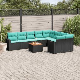 vidaXL 10 részes fekete polyrattan kerti ülőgarnitúra párnával
