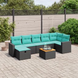 vidaXL 8 részes fekete polyrattan kerti ülőgarnitúra párnával