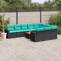 vidaXL 11 részes fekete polyrattan kerti ülőgarnitúra párnákkal