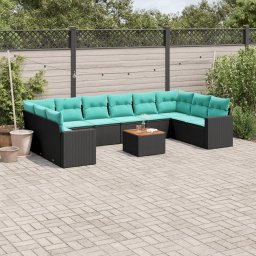 vidaXL 11 részes fekete polyrattan kerti ülőgarnitúra párnákkal