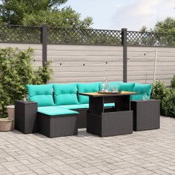 vidaXL 7 részes fekete polyrattan kerti ülőgarnitúra párnákkal