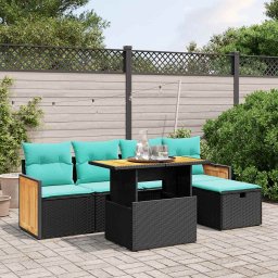 vidaXL 6 részes fekete polyrattan kerti ülőgarnitúra párnával