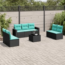 vidaXL 8 részes fekete polyrattan kerti ülőgarnitúra párnával