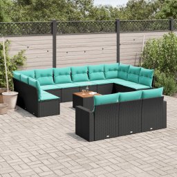 vidaXL 14 részes fekete polyrattan kerti ülőgarnitúra párnákkal