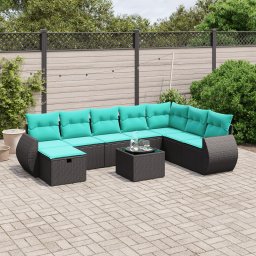 vidaXL 9 részes fekete polyrattan kerti ülőgarnitúra párnával