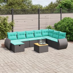 vidaXL 9 részes fekete polyrattan kerti ülőgarnitúra párnával