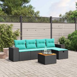 vidaXL 6 részes fekete polyrattan kerti ülőgarnitúra párnával