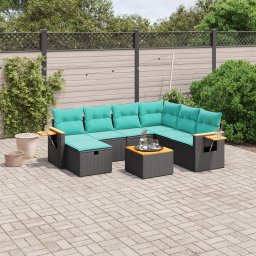 vidaXL 8 részes fekete polyrattan kerti ülőgarnitúra párnával