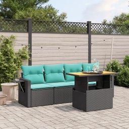 vidaXL 5 részes fekete polyrattan kerti ülőgarnitúra párnával
