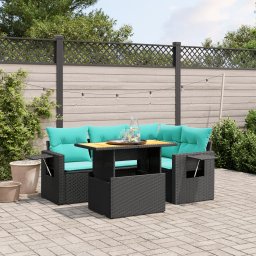vidaXL 5 részes fekete polyrattan kerti ülőgarnitúra párnával