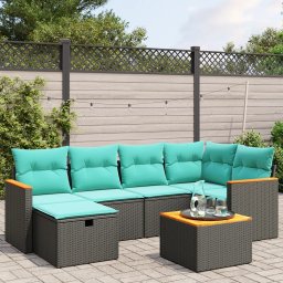 vidaXL 7 részes fekete polyrattan kerti ülőgarnitúra párnákkal