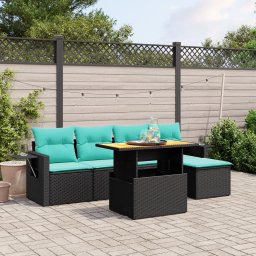 vidaXL 6 részes fekete polyrattan kerti ülőgarnitúra párnával