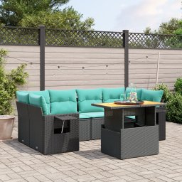vidaXL 7 részes fekete polyrattan kerti ülőgarnitúra párnákkal