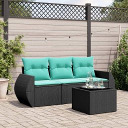 vidaXL 4 részes fekete polyrattan kerti ülőgarnitúra párnával