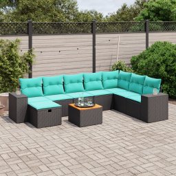 vidaXL 9 részes fekete polyrattan kerti ülőgarnitúra párnával