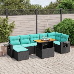 vidaXL 8 részes fekete polyrattan kerti ülőgarnitúra párnával