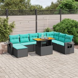 vidaXL 9 részes fekete polyrattan kerti ülőgarnitúra párnával