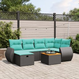 vidaXL 7 részes fekete polyrattan kerti ülőgarnitúra párnákkal