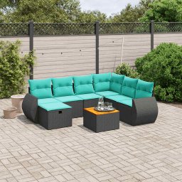 vidaXL 8 részes fekete polyrattan kerti ülőgarnitúra párnával