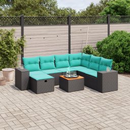 vidaXL 8 részes fekete polyrattan kerti ülőgarnitúra párnával