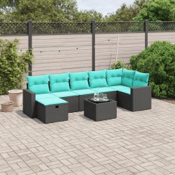 vidaXL 8 részes fekete polyrattan kerti ülőgarnitúra párnával