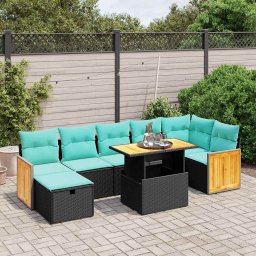vidaXL 8 részes fekete polyrattan kerti ülőgarnitúra párnával