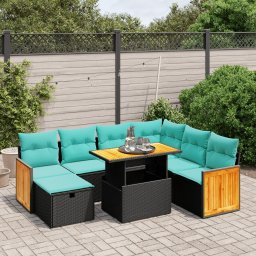 vidaXL 8 részes fekete polyrattan kerti ülőgarnitúra párnával