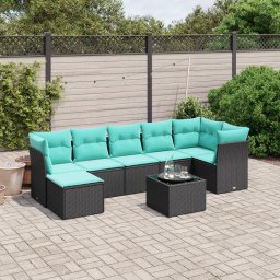 vidaXL 8 részes fekete polyrattan kerti ülőgarnitúra párnával