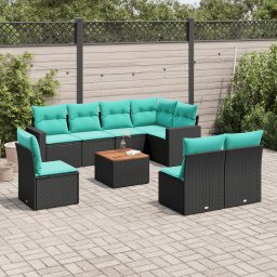 vidaXL 9 részes fekete polyrattan kerti ülőgarnitúra párnával