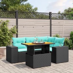 vidaXL 5 részes fekete polyrattan kerti ülőgarnitúra párnával