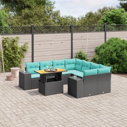 vidaXL 9 részes fekete polyrattan kerti ülőgarnitúra párnával