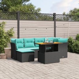 vidaXL 7 részes fekete polyrattan kerti ülőgarnitúra párnákkal