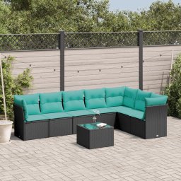 vidaXL 8 részes fekete polyrattan kerti ülőgarnitúra párnával