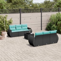 vidaXL 7 részes fekete polyrattan kerti ülőgarnitúra párnákkal