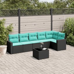 vidaXL 7 részes fekete polyrattan kerti ülőgarnitúra párnákkal
