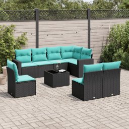 vidaXL 9 részes fekete polyrattan kerti ülőgarnitúra párnával
