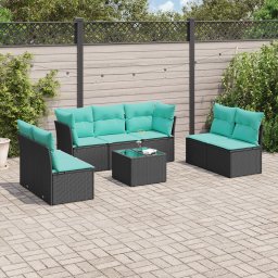 vidaXL 8 részes fekete polyrattan kerti ülőgarnitúra párnával