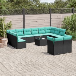 vidaXL 13 részes fekete polyrattan kerti ülőgarnitúra párnákkal