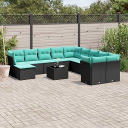 vidaXL 12 részes fekete polyrattan kerti ülőgarnitúra párnákkal