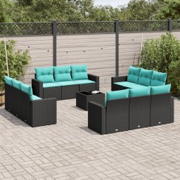 vidaXL 13 részes fekete polyrattan kerti ülőgarnitúra párnákkal