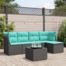 vidaXL 6 részes fekete polyrattan kerti ülőgarnitúra párnával