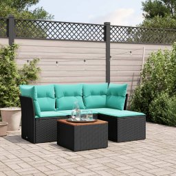 vidaXL 5 részes fekete polyrattan kerti ülőgarnitúra párnával