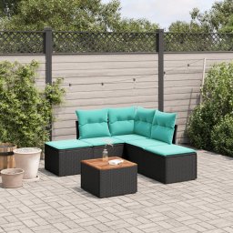 vidaXL 6 részes fekete polyrattan kerti ülőgarnitúra párnával