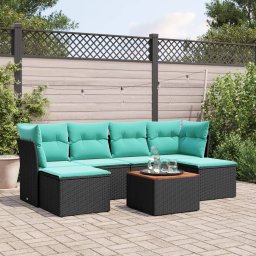 vidaXL 7 részes fekete polyrattan kerti ülőgarnitúra párnákkal