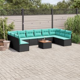 vidaXL 11 részes fekete polyrattan kerti ülőgarnitúra párnákkal